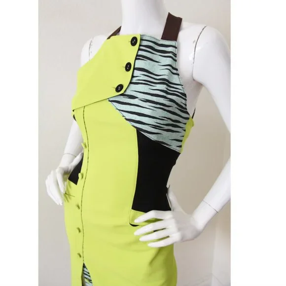 Proenza Schouler Button Front Zebra Contrast Sheath Dress - Picture 3 of 5